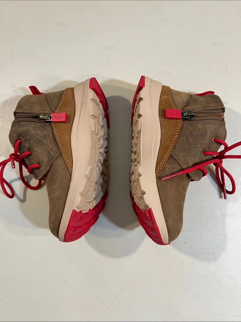 UGG Kids Brown Suede Boots with Red Laces